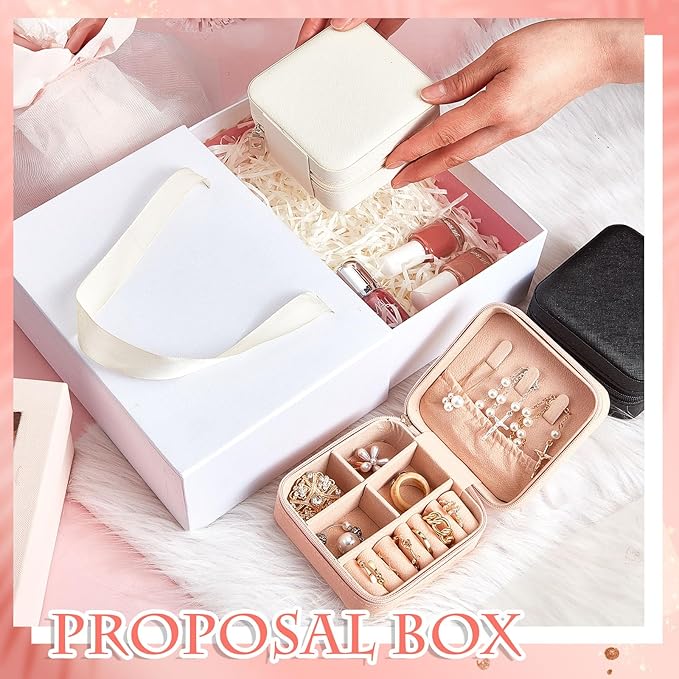 Taiyin 50 Pcs Travel Jewelry Case Box Bridesmaid Gifts Bulk Travel Jewelry Cases Boxes Small Jewels Organizers Mini Accessories Ornaments Storage for Women Girls Wedding Gifts (White)