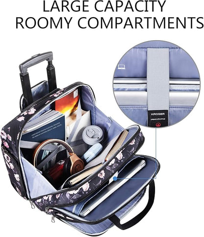 KROSER Rolling Laptop Bag Premium Rolling Laptop Briefcase Computer Bag Fits Up to 15.6 Inch Laptop Overnight Bag with RFID Pockets for Travel/Business/Women