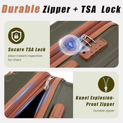 KUNEL Expandable 5 Piece Luggage Sets with Detachable Spinner Wheels and TSA Lock, Unisex Hardside ABS Suitcase Set, Hardshell Lightweight Waterproof Travel Hard Case Suitcases with Wheels, OliveDrab