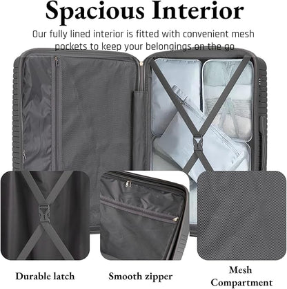 3-Piece PP Hard Shell Spinner Luggage Set (20" 24" 28") with Combination Lock, Adjustable Pull Rod Suitcases,Silver Grey