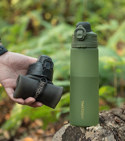 TakeToday Collapsible Water Bottles 20oz, Leak Proof, BPA-Free, Foldable Silicone Travel Water Bottle with Straw Strap for Cycling, Hiking, Outdoors