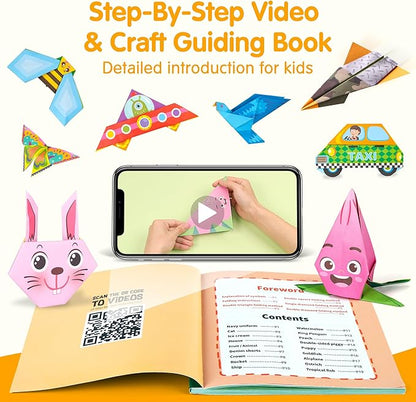 Mocoosy 224 Sheets Origami Paper Kit for Kids Ages 5-8 8-12, Color Folding Paper Set with Origami Book, Art Craft Supplies for Boys Girls 9-12, Travel Game Airplane Car Road Trip Activities Toy Gifts