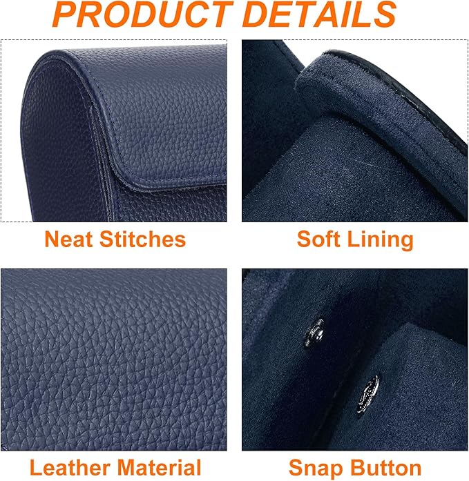 HARFINGTON Watch Roll Travel Case 3 Slot Portable Leather Watch Case for Men and Women, Watches Storage Organizer with Removable Pillow for Traveling, Display, Textured Blue