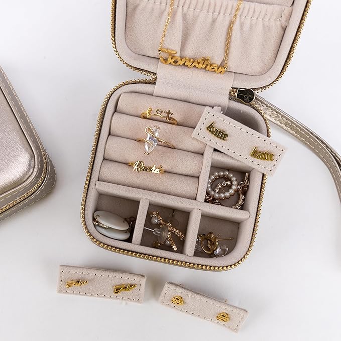 Angelina's Palace Personalized Jewelry Case with Name Engraved,Custom Leather Travel Jewelry Organizer Box for Rings,Earrings,Necklaces,Birthday Bridesmaid Gift For Women