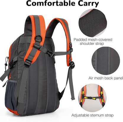 25L Small Hiking Backpack Daypack for Men Women, Waterproof Outdoor Backpack with Chest Strap for Camping, Orange