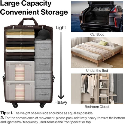 mixi Travel Bag with Wheels Expandable Foldable Luggage Bag Collapsible Rolling Travel Duffel Bags Large Capacity Suitcase for Men Women, Brown