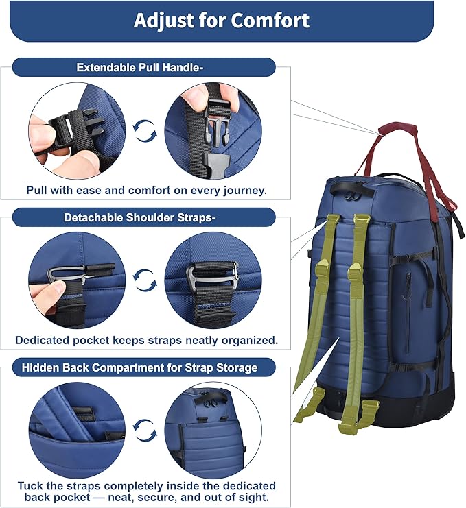 86L Foldable Rolling Duffel Backpack with Wheels - Extra Large Waterproof Travel Bag with Shoe Compartment, Heavy Duty Convertible Luggage for Outdoor, Sports, Airplane Trips