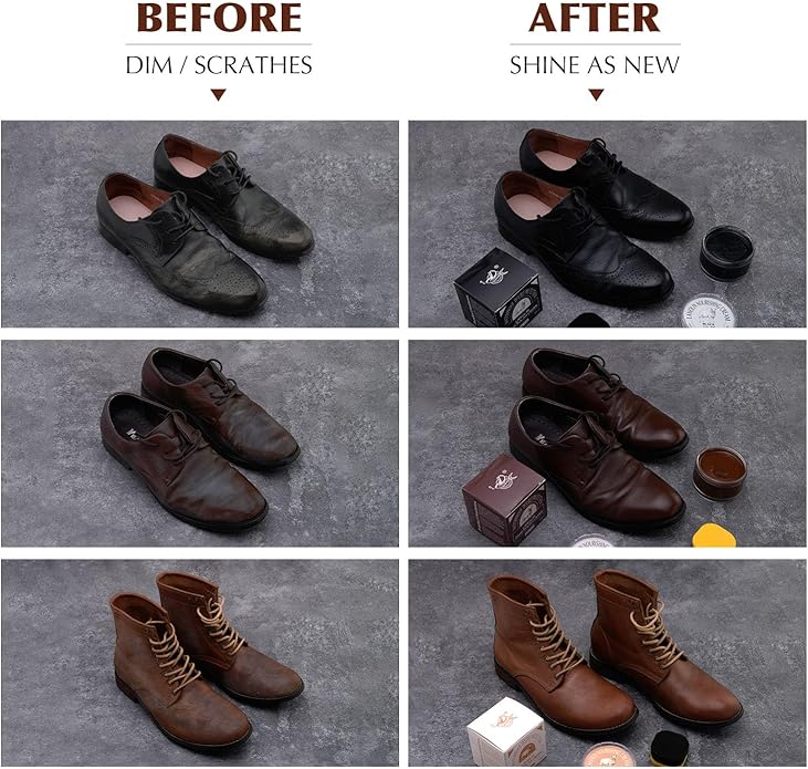 SALTY FISH Shoe Polish Cream 3.2Oz, Lanolin Shoe Polish Kit with Shoe Shine Sponge, Condition Waterproof Restore Shoe Boot