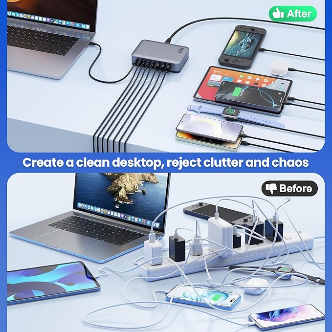 USB C Charger 415W USB C Charger Block, 8-Ports GaN IV Fast Charging Station Hub, Dual PD 100W Laptop Charger Adapter,for MacBook Pro/Air/iPad/iPhone16/15/14/Apple Watch/DELL/Samsung for Home Office