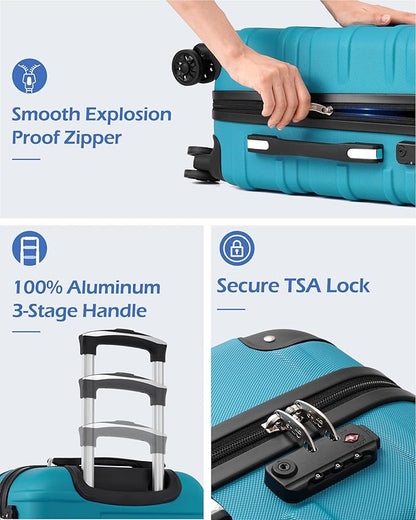 Coolife Luggage Suitcase Carry-on Hardside Travel Luggage TSA Lock Spinner Telescopic Handle