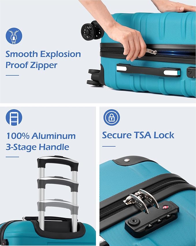 Coolife Luggage Suitcase Carry-on Hardside Travel Luggage TSA Lock Spinner Telescopic Handle