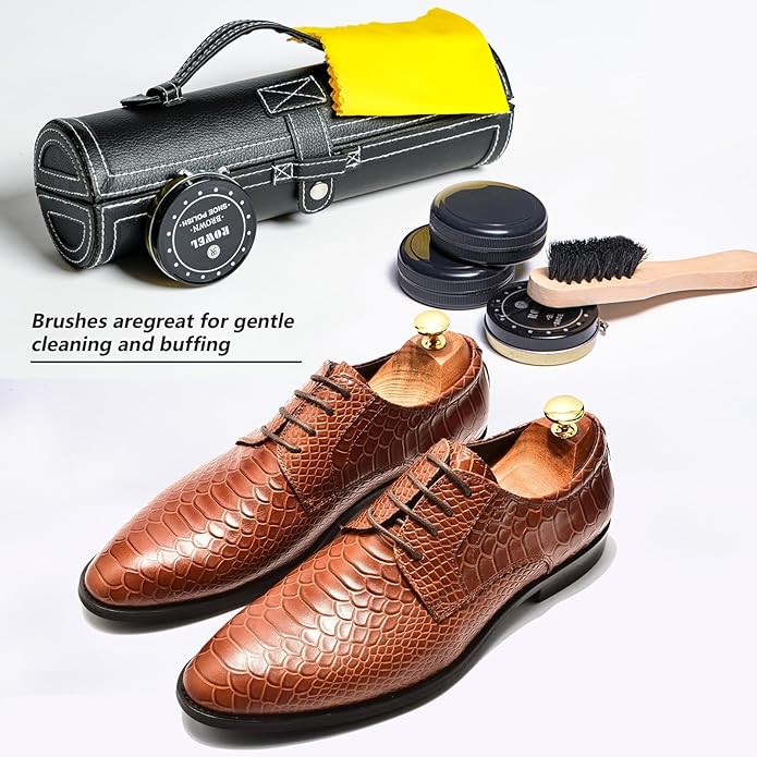 YUET 12PC Shoe Shine Kit Leather Boot Polish Kit w/Brushes and Brown, Black, Neutral Polish for Shoe Care and Cleaning