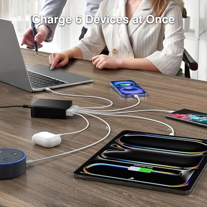 185W USB C Wall Charger, 6 Port Fast Charger Station PD GaN Charging Block Charger for iPhone 15/14/13/Compatible with MacBook Pro/Air iPad Pro,Laptop