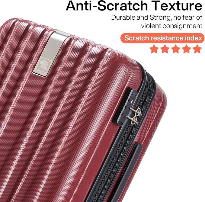 Hanke Luggage Sets 3 piece Carry On Luggage with Wheels PC Hard Shell Suitcases Lightweight Checked Tsa Luggage Extra Large Travel Suitcase Woman Men 20/24/29 Inch（Burgundy）