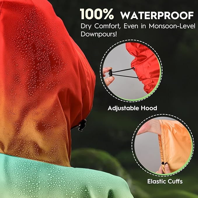 Bruvoalon 3-in-1 Rain Poncho with 1/4 Zip & Chest Pocket, Waterproof, Sunshade, Ground Mat for Adults & Youth Emergency