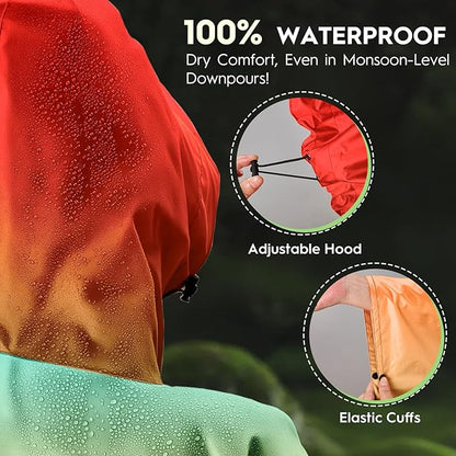 Bruvoalon 3-in-1 Rain Poncho with 1/4 Zip & Chest Pocket, Waterproof, Sunshade, Ground Mat for Adults & Youth Emergency