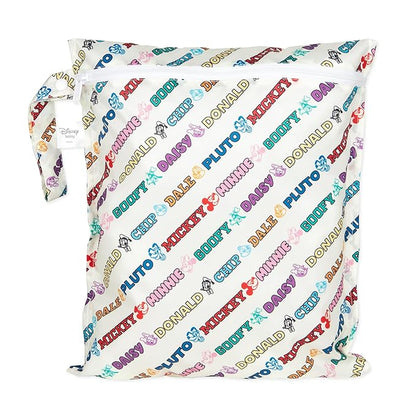 Bumkins Disney Waterproof Wet Bag for Baby, Travel, Swim Suit, Cloth Diaper, Pump Parts, Pool, Beach, Gym Clothes, Toiletry, Hook to Stroller, Daycare, Zipper Reusable Wetdry, Mickey and Friends White