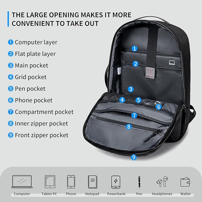 Business Backpack for Men Women, Travel Carry on Flight Approved Laptop Backpack Slim Waterproof Anti-Theft Lightweight Large Work Computer Bag