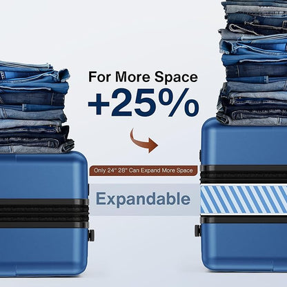 SHOWKOO Luggage Sets 3 Piece Hardside Expandable Lightweight PC Suitcase Sets with Double Spinner Wheels TSA Lock, Sea Blue