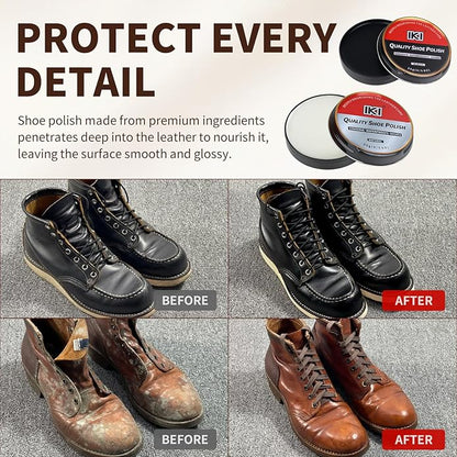 IKI Shoe Polish & Shine Kit - 12 PCS Leather Boot Care Kit with Shoe Polish, Saddle Soap, Mink Oil, Shoe Shine Sponge, Horsehair Shoe Brush, Suede Cloth, Shoe Horn & Storage Bag – Gift for Men & Women