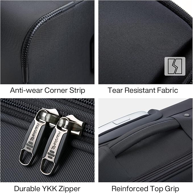 Hanke 3 Piece Luggage Sets Softside Expandable Carry On Luggage Set Travel Suitcase Sets with Spinner Wheels TSA Approved Luggage(Black, 20in/24in/28in)
