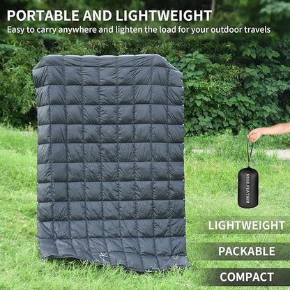 Down Camping Blanket - Lightweight, Packable, Warm & Puffy Outdoor Travel Quilt for Sleep, Hiking, Backpacking, Stadium, Festivals, Water-Resistant Sleeping Bag 55"x79"