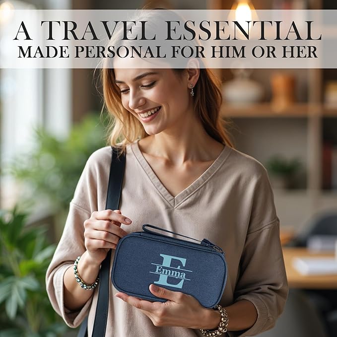 Personalized Electronics Organizer Travel Case Navy – Custom Name Compact Cable Storage Bag for Chargers, Cords, USB Flash Drives, Waterproof Tech Pouch for Travel, Business, Daily Organizer - Navy