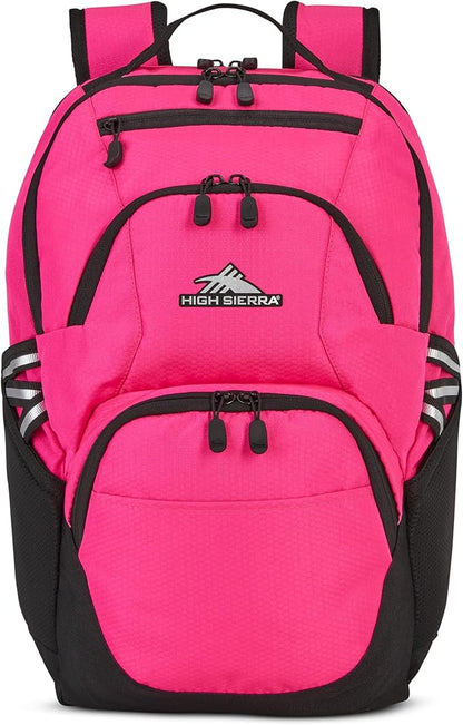 High Sierra Swoop Backpack, Lightweight Bookbag, Large Main Compartment + External Accessory Pockets, Separate Laptop Pocket, Dual Water Bottle Pockets, Fits most 17” Laptops, 30L Capacity, Flamingo