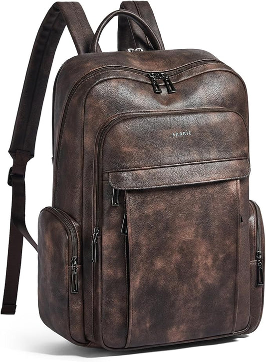 Shrrie Leather Laptop Backpack for Women with 17 inch Vegan Leather Computer Backpack Purse for Travel College Work