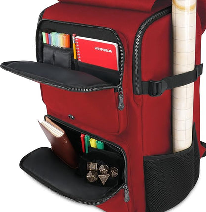 ENHANCE Collector's Edition DnD Backpack - RPG DM Bag for Dungeons and Dragons - DnD Bag fits 6-8 Books, 18" Laptop/DM Screen Slot, Miniature Foam Trays, Accessory Pockets, Map Strap (Dragon Red)