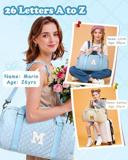 Initial Travel Duffle Bag Women Girls Gift: Personalized Weekender bags, Dance Cheer bag Sports for Girl, Kid Gymnastics Bags, Birthday Gifts for Women Girls Kids Teens Mom Teacher