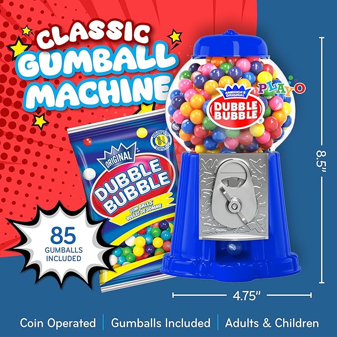 Gumball Machine for Kids 8.5" - Coin Operated Bubble Gum Machine and Toy Bank - Candy Machine Dispenser Includes 85 Gum Balls - Great Candy Dispenser Machine Gift Toys for Girls and Boys - 8.5" (Blue)