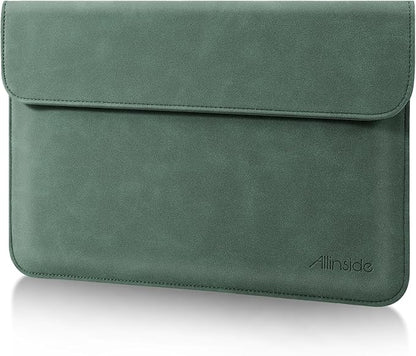Allinside 13 Inch Laptop Sleeve Case for MacBook Air 13 2018-2025/MacBook Pro 13 2016-2022/Macbook Pro 14 2021-2024, Waterproof Matte PU Leather Horizontal Envelope Protective Case Cover, Dark Green