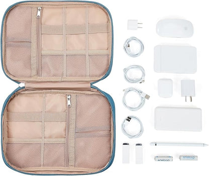 NISHEL Travel Cord Organizer Case, Tech Electronic Bag, Essentials for Charger, Cable, Phone, Hard Drive, USB, SD Card, Lake-Blue