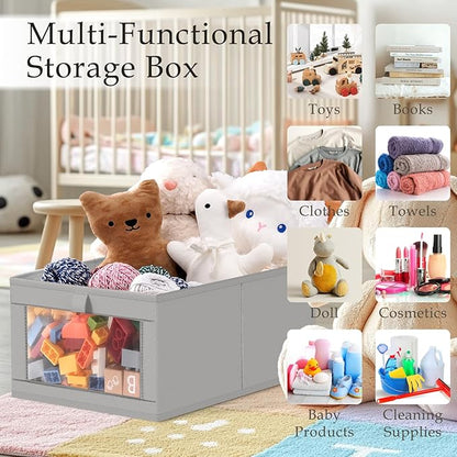 Criusia 4 Pack Linen Closet Organizers and Storage, Closet organizer Large Linen Closet Baskets for Organization, Foldable Storage Containers for Towels, Clothing, Jeans, Books, Shelves,Grey