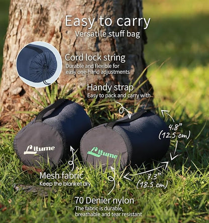 Litume Travel Camping Blanket Lightweight and Breathable, 67 x 48 in Soft Airplane Flight Blanket for Travelers, Foldable Sheet with Stuff Sack for Train, Camp, backapcking, Office, Home (E651 Grey)