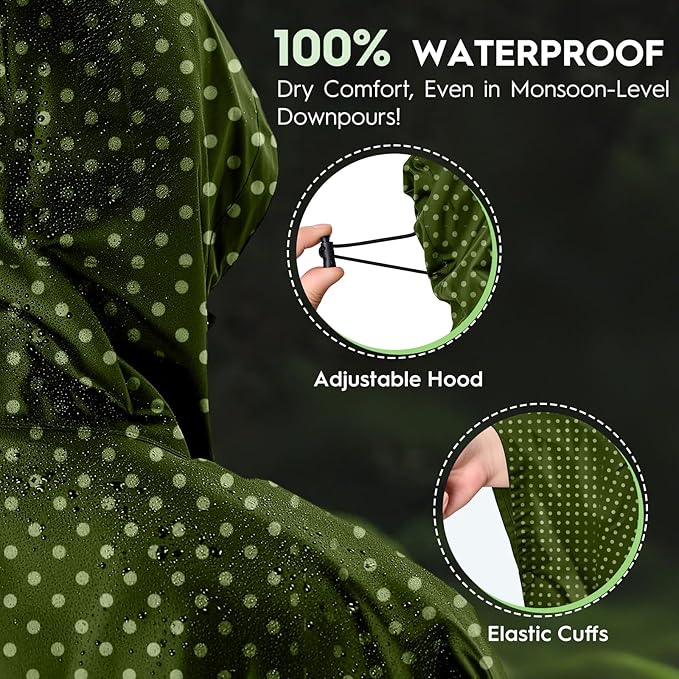 Bruvoalon 3-in-1 Rain Poncho with 1/4 Zip & Chest Pocket, Waterproof, Sunshade, Ground Mat for Adults & Youth Emergency