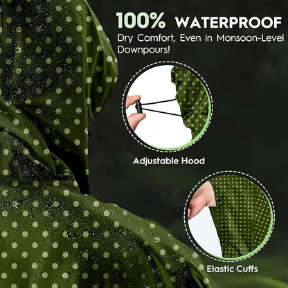 Bruvoalon 3-in-1 Rain Poncho with 1/4 Zip & Chest Pocket, Waterproof, Sunshade, Ground Mat for Adults & Youth Emergency