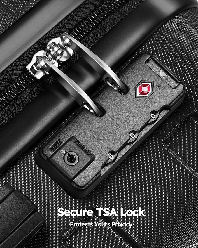Suitour Luggage Sets 3 piece, Hardside Lightweight Suitcase sets with Spinner Wheels,TSA Lock,20/24/28 inches Travel Luggage Black