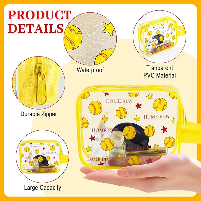 24 PCS Softball Gift Accessories Bags Softball Cosmetic Bags Goodie Snack Makeup Pouch Bag Waterproof Clear PVC Travel Bag with Zipper for Girls Team Gifts Valentine Player Sport Party Favors