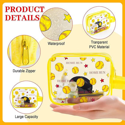 24 PCS Softball Gift Accessories Bags Softball Cosmetic Bags Goodie Snack Makeup Pouch Bag Waterproof Clear PVC Travel Bag with Zipper for Girls Team Gifts Valentine Player Sport Party Favors