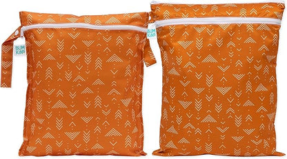 Bumkins - Waterproof Wet and Wetdry Bags - For Beach, Baby, Travel, Swim Suit, Cloth Diapers, Pump Parts, Pool, Gym, Toiletries - Reusable & Easy to Clean - Boho Orange - 2 Pack