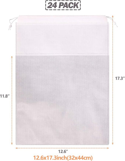 24 Pack Portable Shoe Bags for Travel Large Shoes Pouch Storage Organizer Clear Window with Drawstring for Men and Women White
