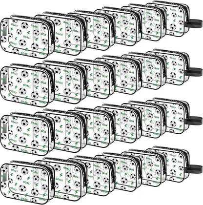 24 PCS Soccer Gift Accessories Bags Soccer Cosmetic Bags Goodie Snack Makeup Pouch Bag Waterproof Clear PVC Travel Bag with Zipper for Girls Team Gifts Valentine Player Sport Party Favors
