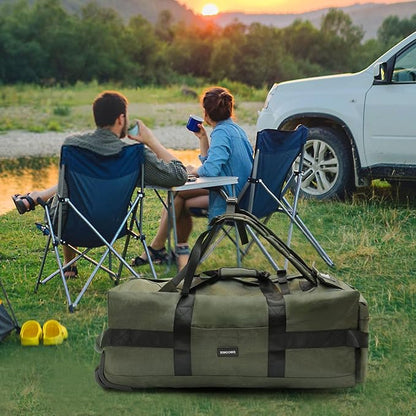 80L Rolling Duffle Bag with Wheels - Heavy-Duty 33.5" Foldable Duffel, Water-Resistant Wheeled Luggage with Shoulder Straps for Camping, Gym, Airplane(Green)