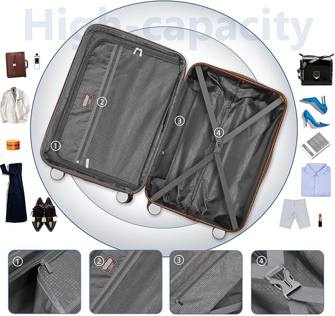 Merax 6 Piece Luggage Set, ABS Hardside Expandable Suitcase with Spinner Wheels TSA Lock, Travel Suitcases for Men/Women, Black