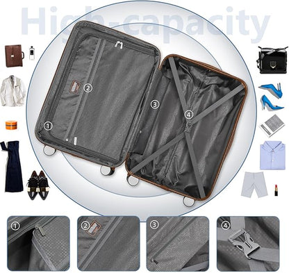 Merax 6 Piece Luggage Set, ABS Hardside Expandable Suitcase with Spinner Wheels TSA Lock, Travel Suitcases for Men/Women, Black
