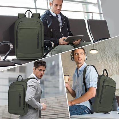 Business Backpack for Men Lightweight Commute Laptop Backpack Anti-Theft Water Resistant Backpack for 17.3 Inch Computer for Daily Office Work with Small Bag (Green)
