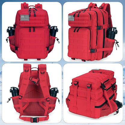 45L Tactical Assault Backpack 3 day assault pack with Molle Waterproof backpack Rucksack for Tactical Backpacks (Red)
