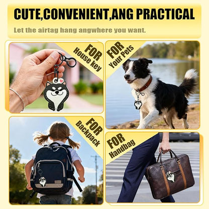 Leather Keychain for Airtag, Cute Protective Keychain Holder Compatible with Apple Air Tag,GPS Case Cover for Keys(Dog)